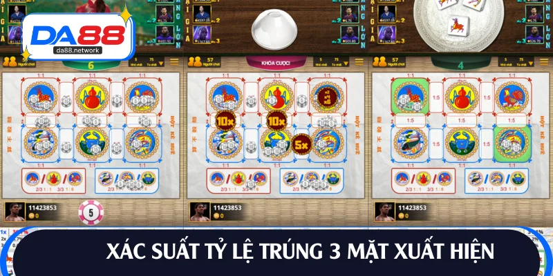 Tính tỷ lệ trúng với 3 mặt xuất hiện